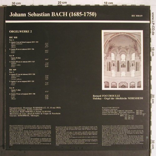 Bach,Johann Sebastian:&nbsp;Orgelwerke 2, 6 Triosonaten, Foc, Ricercar (RIC 018-19), F, 1983 Typ:&nbsp;2LP Best.-Nr.:&nbsp;K1230 Preis:&nbsp; 12,50 Euro