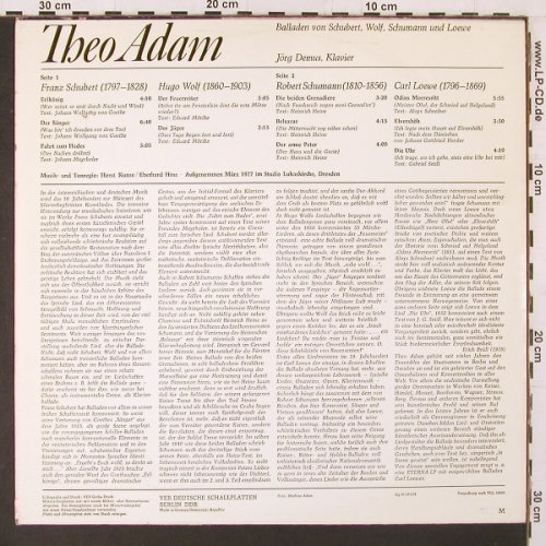 Adam,Theo: singt Balladen von Schubert,Wolf.., Eterna, m /vg+(8 27 073), DDR, 1978 - LP - K126 - 6,00 Euro