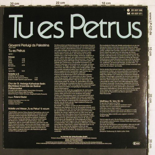 Palestrina,Giovani Pierluigi da:&nbsp;Tu es Petrus, Eurodisc (201 837-366), D, 1980 Typ:&nbsp;LP Best.-Nr.:&nbsp;K1270 Preis:&nbsp; 5,00 Euro