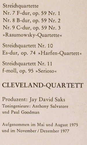 Beethoven,Ludwig van: Die fünf Mittleren Streichquartette, RCA Red Seal (RL 03010), D, Box, 1979 Typ: 4LP Best.-Nr.: K1309 Preis: 14,00 Euro