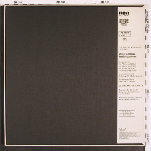 Beethoven,Ludwig van: Die fünf Mittleren Streichquartette, RCA Red Seal (RL 03010), D, Box, 1979 Typ: 4LP Best.-Nr.: K1309 Preis: 14,00 Euro