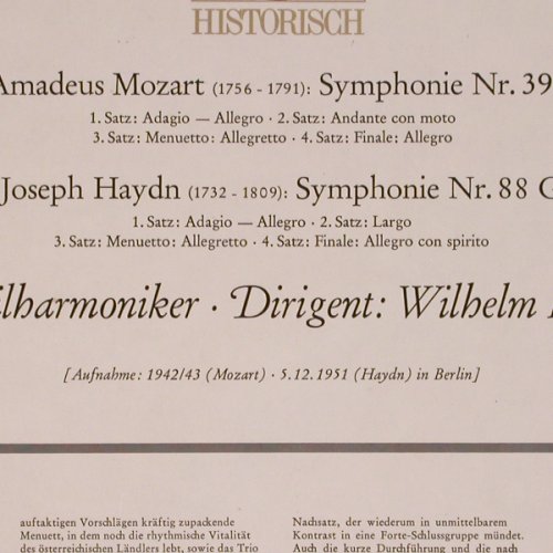 Furtwängler,Wilhelm: Mozart:Symph.Nr.39/Haydn:Symph.88, Heliodor (88 007), D, 1961 Typ: LP Best.-Nr.: K1318 Preis: 6,00 Euro