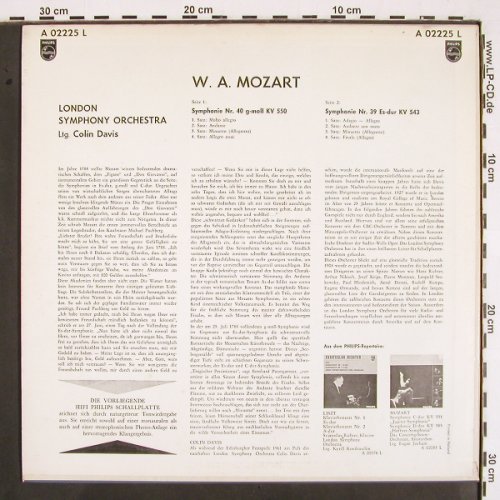 Mozart,Wolfgang Amadeus: Symphonie G-moll KV 550,es-dur,543, Philips (A 02225 L), NL, 1962 Typ: LP Best.-Nr.: K1320 Preis: 9,00 Euro