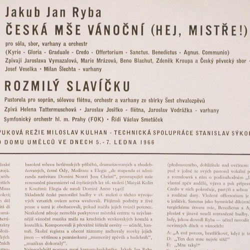 Ryba,Jakub Jan: Ceska Mse Vanocni, Supraphon (SV 8341), CZ, 1967 Typ: LP Best.-Nr.: K1322 Preis: 7,50 Euro