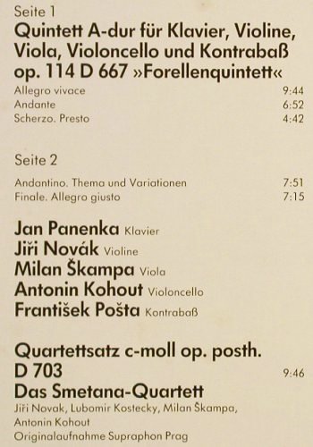 Schubert,Franz: Forellen-Quintett Quartettsatz, Supraphon/KlassikAuslese (25 943 HK), D, 1978 Typ: LP Best.-Nr.: K1323 Preis: 6,00 Euro