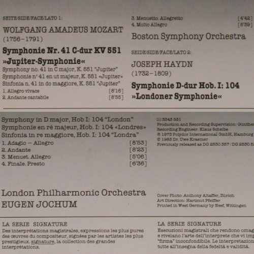 Mozart,Wolfgang Amadeus / Haydn: Symphonie No.41Jupiter/No.104London, D.Gr. Signature (2543 531), D, Ri Typ: LP Best.-Nr.: K1332 Preis: 6,00 Euro