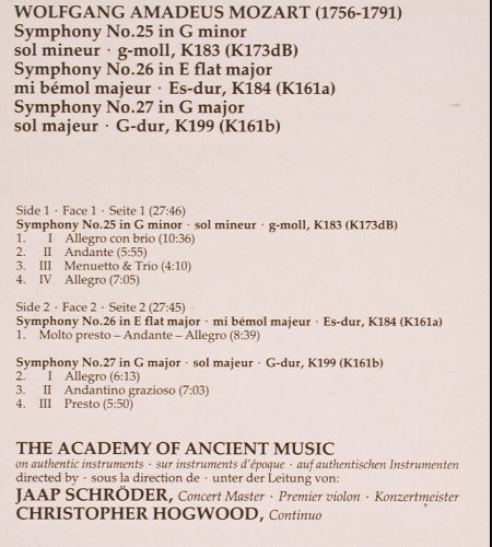 Mozart,Wolfgang Amadeus: Symphonies Nr.25, 26 & 27, Decca (6.43292 AW), D, 1985 Typ: LP Best.-Nr.: K1334 Preis: 6,00 Euro