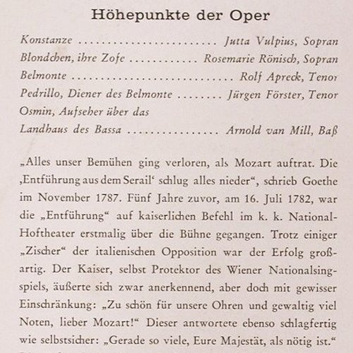 Mozart,Wolfgang Amadeus: Die Entführung aus dem Serail-Höhep, Philips Minigroove(G 03 098 L), NL, Mono, 1962 - LP - K1344 - 9,00 Euro