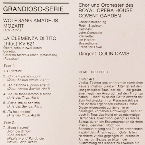 Mozart,Wolfgang Amadeus: La Clemenza Di Tito, Auszüge, Philips Grandioso (6570 100), NL, 1978 Typ: LP Best.-Nr.: K1345 Preis: 7,50 Euro