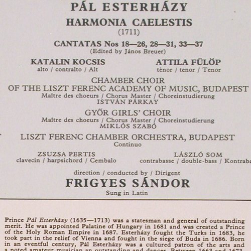 Esterhazy,Pal: Harmonia Caelestis, sung in Latin, Fidelio (FL 3308), H Typ: LP Best.-Nr.: K1348 Preis: 9,00 Euro