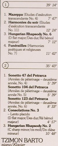 Barto,Tzimon: plays-spielt-joue Liszt, vg+/m-, EMI(26 455-6), D, 1989 - LP - K1358 - 6,00 Euro