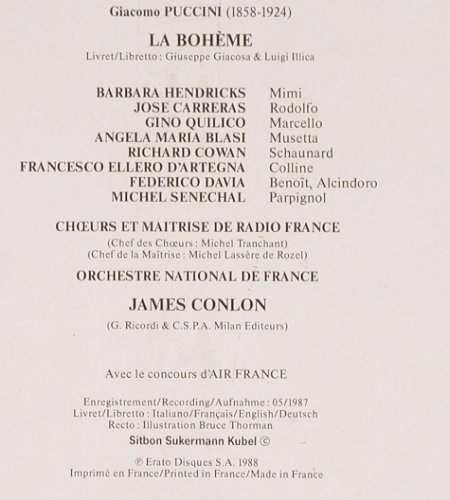 Puccini,Giacomo: La Boheme,Box, FS-New sealed, Erato/Air France (NUM 75450), F, 1988 Typ: 2LP Best.-Nr.: K1360 Preis: 17,50 Euro