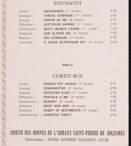 Toussaint / Christ-Roi: Chant Gregorien (1958), Foc, Decca (7.550 Stereo), F, Ri Typ: LP Best.-Nr.: K1362 Preis: 5,00 Euro