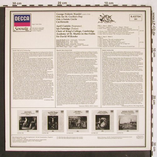 Händel,Georg Friedrich: Ode for St.Cecilia's Day, Decca Serenata (6.42754 BH), D, Ri, 1982 Typ: LP Best.-Nr.: K1371 Preis: 7,50 Euro