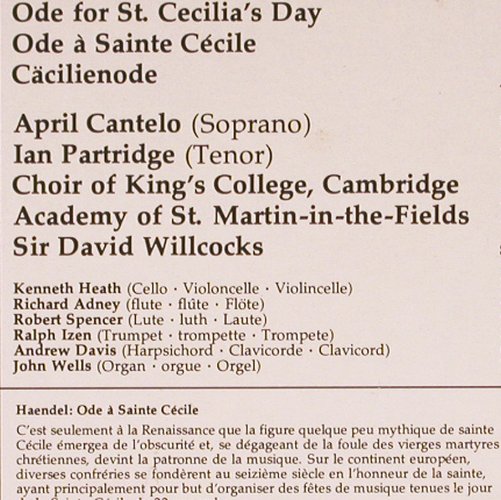 Händel,Georg Friedrich: Ode for St.Cecilia's Day, Decca Serenata (6.42754 BH), D, Ri, 1982 Typ: LP Best.-Nr.: K1371 Preis: 7,50 Euro