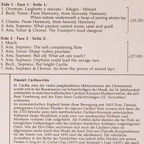 Händel,Georg Friedrich: Ode for St.Cecilia's Day, Decca Serenata (6.42754 BH), D, Ri, 1982 Typ: LP Best.-Nr.: K1371 Preis: 7,50 Euro