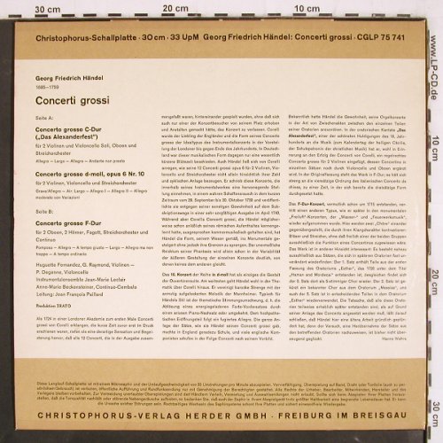 Händel,Georg Friedrich: Drei Concerti grossi, Christophorus/Erato (CGLP 75 741), D, Mono Typ: LP Best.-Nr.: K1374 Preis: 9,00 Euro