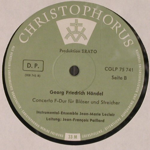 Händel,Georg Friedrich: Concerto Grosso C-dur,Alexanderfest, Christophorus (CGLP 75 741), D,Mono,FLC Typ: LP Best.-Nr.: K1377 Preis: 5,00 Euro