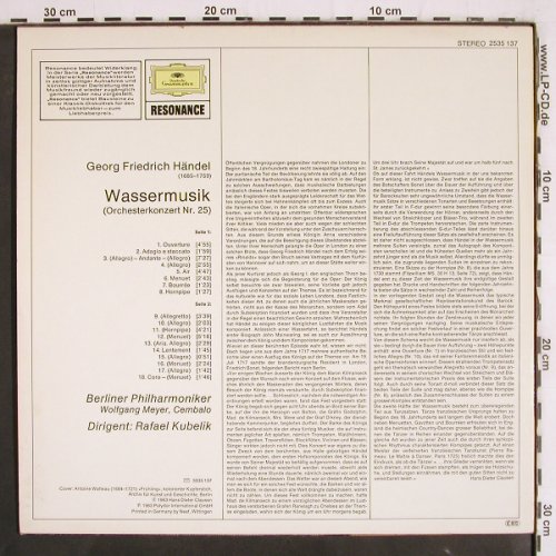 Händel,Georg Friedrich: Wassermusik (Orch.Konzert Nr.25), D.Gr. Resonance (2535 137), D Typ: LP Best.-Nr.: K1380 Preis: 7,50 Euro