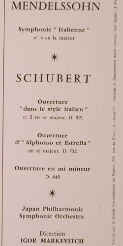 Mendelssohn Bartholdy / Schubert: Sym.Italienne No.4 / D.591,732, 648, Concert Hall(SMS 2682), ,  - LP - K241 - 7,50 Euro