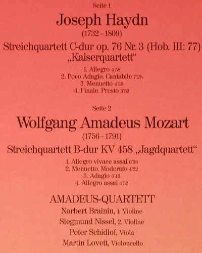 Haydn,Joseph / Mozart: Kaiserquartett / Jagdquartett, Deutsche Gramophon(40 745 2), D, 1984 - LP - K260 - 7,50 Euro