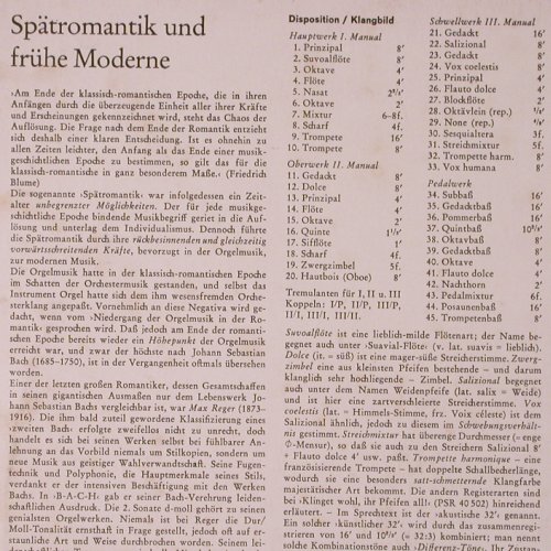 V.A.Orgel i.Jahrh.u.ihre Stilepoche: Die Spätromantik-Frühe Moderne, Pelca(PSR 40 521), D,  - LP - K293 - 9,00 Euro