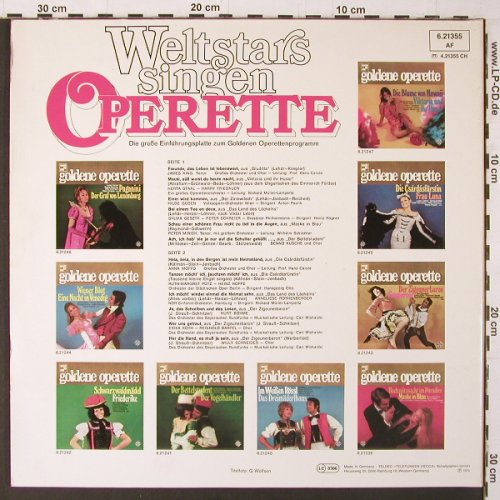 V.A.Weltstars Singen Operette: Die gr. Einführungsplatte z.g.Oper., Telefunken(6.21355), D, Ri, Foc, 1970 - LP - K295 - 6,00 Euro