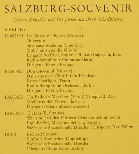V.A.Salzburger Festspiele 1961: Salzburg-Souvenir, Foc, m-/vg+, Deutsche Grammophon(004 131), D, Mono, 1961 - LP - K399 - 6,00 Euro