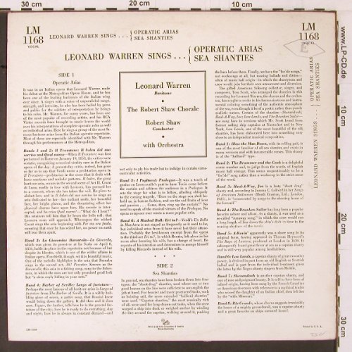 Warren,Leonard: Operatic Arias and Sea Shanties, RCA Victor(LM 1168), US,  - LP - K411 - 7,50 Euro