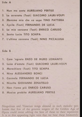 V.A.Neapolitan Songs by t.Immortals: Aureliano Pertile,Lauri-Volpi.., Eterna(728), US,vg+/VG-,  - LP - K432 - 5,00 Euro