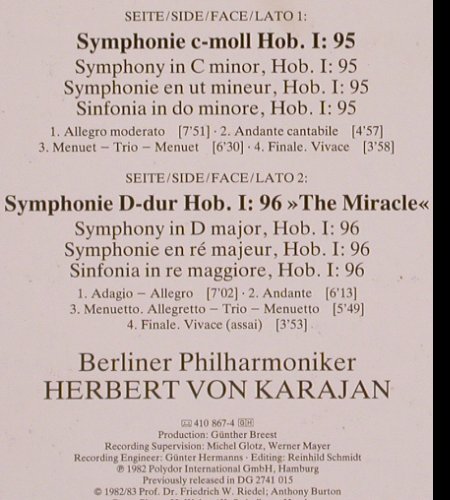 Haydn,Joseph: Sinfonien No.95, No.96 The Miracle, D.Gr.(410 867-1), D, 1983 - LP - K482 - 9,00 Euro