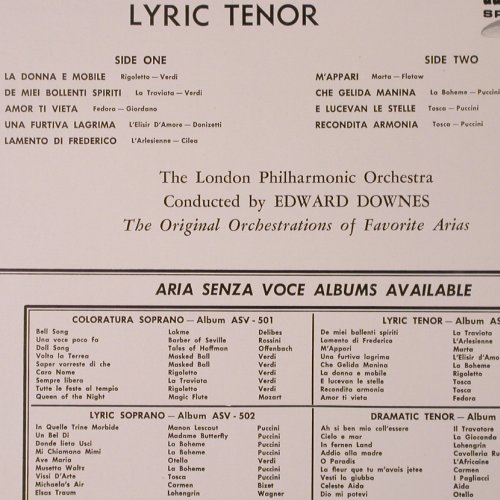 V.A.Arias Senza Voce: Lyric Tenor, 9 Tr., Audio Sprectrum(SASV 505), US,  - LP - K48 - 9,00 Euro