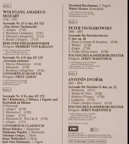 V.A.Die schönsten Serenaden: Dvorak, Mozart, Tschaikowski, Box, EMI(29 0528 3), D, 1981 - 2LP - K509 - 9,00 Euro