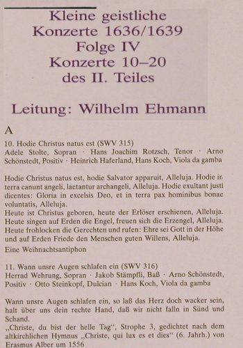 Schütz,Heinrich: Kleine Geistliche Konzerte Folge 4, SDG(610 314), D,  - LP - K599 - 7,50 Euro