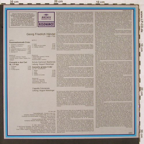 Händel,Georg Friedrich: Feuerwerksmusik D-dur, C.a due Cori, Archive Resonance(2547 006), D, 1979 - LP - K606 - 6,00 Euro