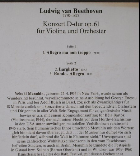 Beethoven,Ludwig van: Violinkonzert D-dur op.61, m-/vg+, Eterna(7 29 263), DDR, 1989 - LP - K620 - 6,00 Euro