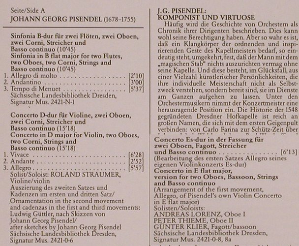 Pisendel,Johann Georg: Sinfonia & Concerti, Capriccio(63 636 5), D, 1989 - LP - K669 - 7,50 Euro
