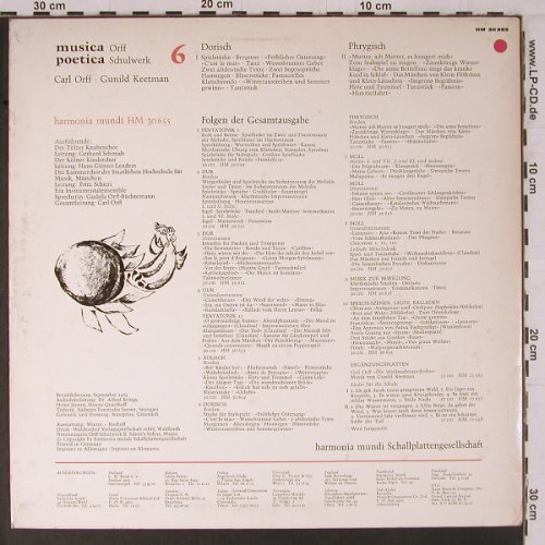 V.A.Musica Poetica: Orff-Schulwerk 6, Dorisch/Phrygisch, Harmonia Mundi(HM 30 655), D, 1963 - LP - K737 - 6,00 Euro