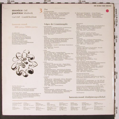 V.A.Musica Poetica: Orff-Schulwerk 3, Dur, Harmonia Mundi(HM 30 652), D, 1964 - LP - K738 - 6,00 Euro