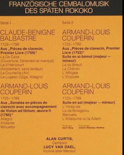 V.A.Clavecinmusik um Louis XV: Alan Curtis, Lucy van Dael, Foc, EMI / Reflexe(66694 1), D, m-/vg+, 1976 - LP - K832 - 6,00 Euro