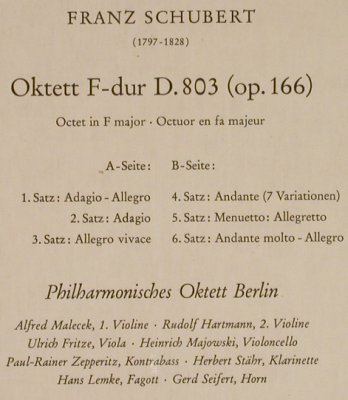 Schubert,Franz: Oktett F-Dur, D.803(op.166), D.Gr.(139 102), D, Ri, 1965 - LP - L1128 - 7,50 Euro