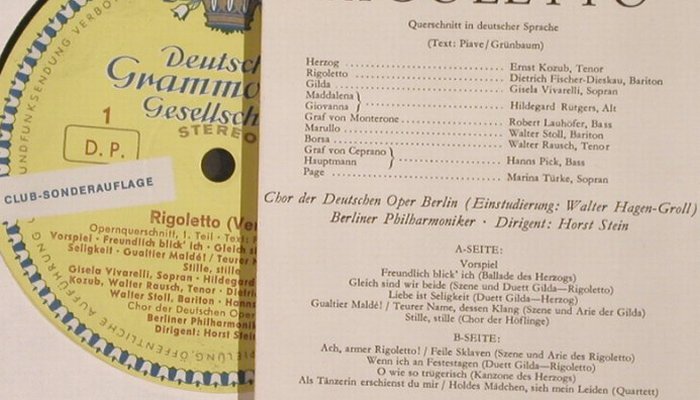 Verdi,Giuseppe: Rigoletto - Querschnitt, in deutsch, D.Gr. Club Ed.(6343), D,  - LP - L112 - 6,00 Euro