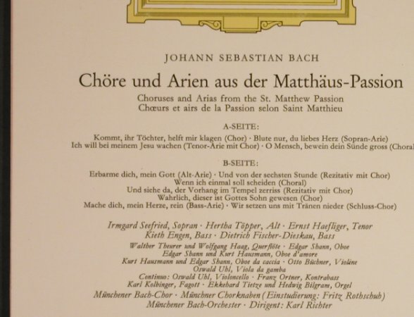 Bach,Johann Sebastian: Mathäus-Passion-Chöre u.Arien, Deutsche Gramophon(LPEM 19 233), D, 1966 - LP - L1267 - 9,00 Euro