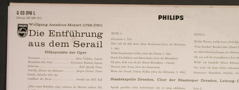 Mozart,Wolfgang Amadeus: Die Entführung aus dem Serail-Höhep, Philips(G 03 098 L), NL, 1962 - LP - L1385 - 7,50 Euro