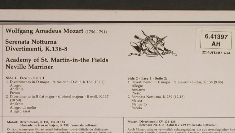 Mozart,Wolfgang Amadeus: Divertimenti KV 136-8,Seren.Notturn, Decca Serenata(6.41397 AH), D, 1982 - LP - L1410 - 6,00 Euro