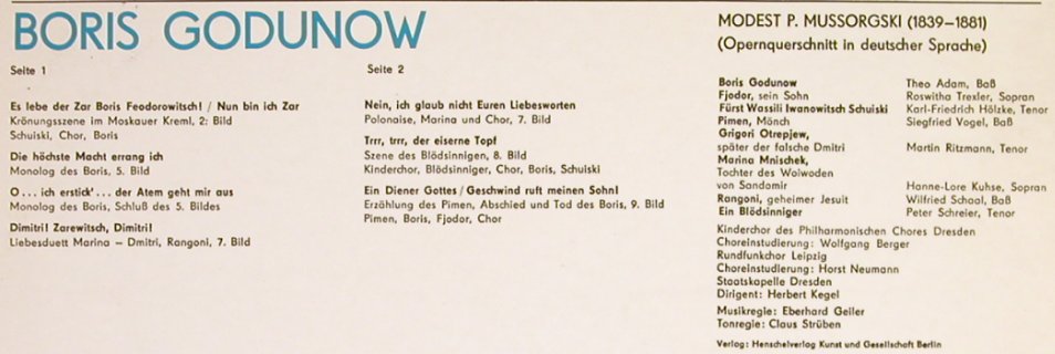Mussorgsky,Modest: Boris Godunow-Querschnitt, Eterna(8 25 970), DDR, 1971 - LP - L1431 - 5,00 Euro