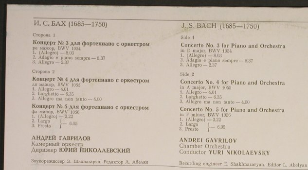 Bach,Johann Sebastian: Klavierkonzerte Nr.3,4,5, vg+/m-, Melodia(C10 18327 002), USSR, 1983 - LP - L1759 - 4,00 Euro