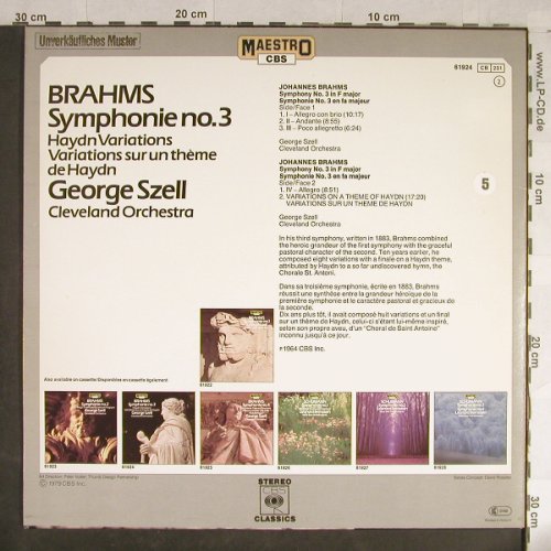 Brahms,Johannes: Sinfonie Nr.3 / Haydn-Variationen, Maestro(61924), NL, Ri,  - LP - L1805 - 5,00 Euro