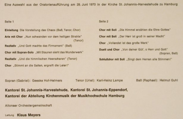 Haydn,Joseph: Die Schöpfung, vg+/m-, Teldec(TST 76 877), D, 1970 - LP - L2037 - 5,00 Euro