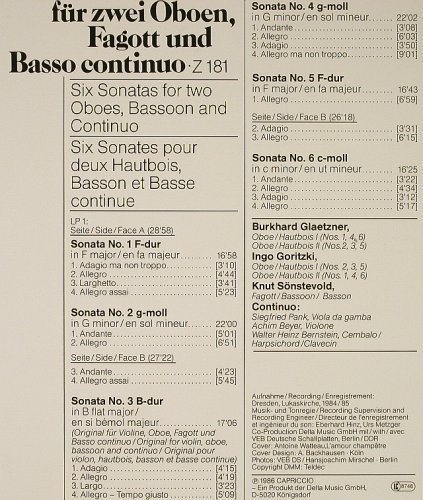 Zelenka,Jan Dismas: Sechs Sonaten f.Oboen,Fagott..., Capriccio,Club Ed.(14 652 2), D, Box, 1986 - 2LP - L2174 - 12,50 Euro